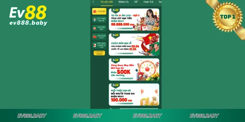 Các ưu đãi tiền thưởng ngập tràn tại nhà cái